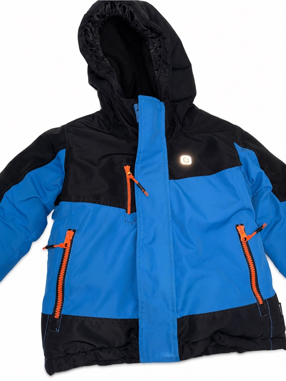 🧸 Gusti Blue & Black Kids Hooded Winter with Orange Zippers